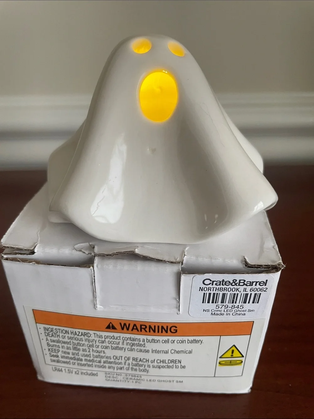 Set of 2 Retired Crate & Barrel Ceramic  LED Ghost Candles (Battery Operated)